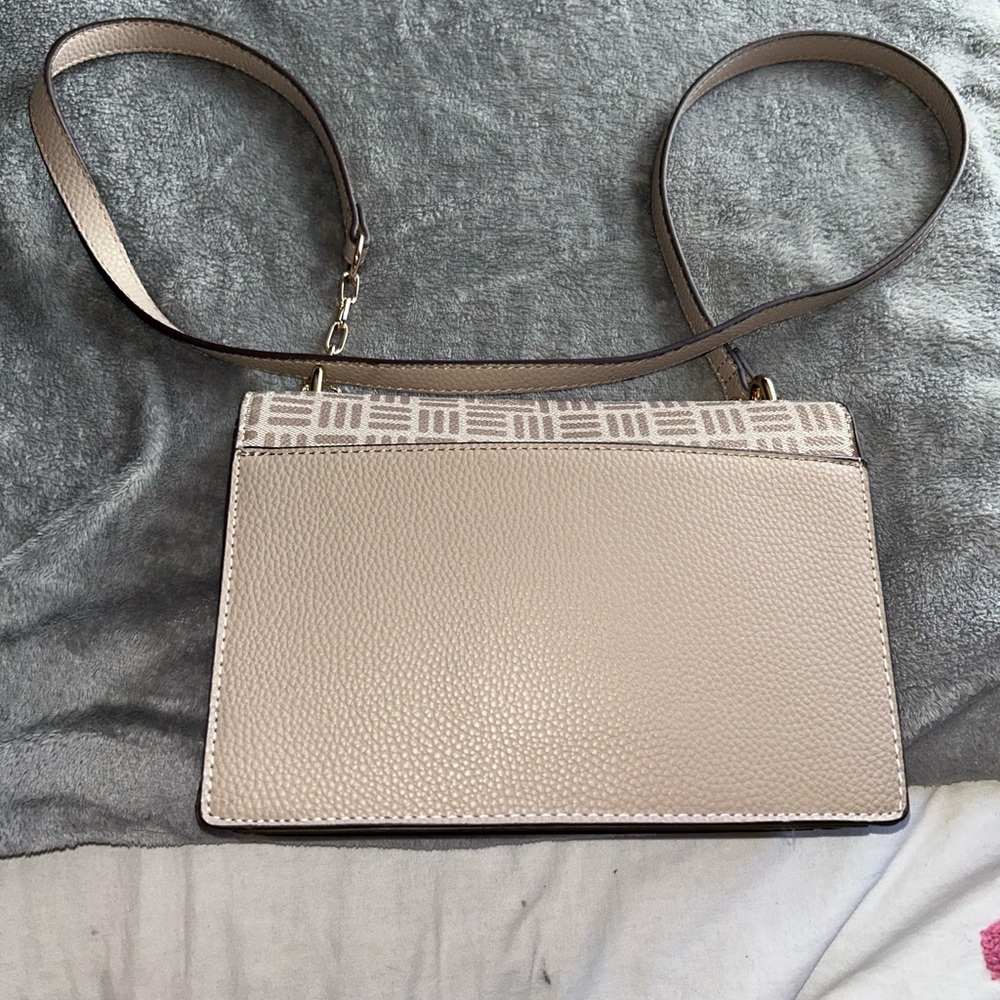 Anne Klein Tan and Cream Crossbody Bag with Geometric Pattern - Picture 6 of 8